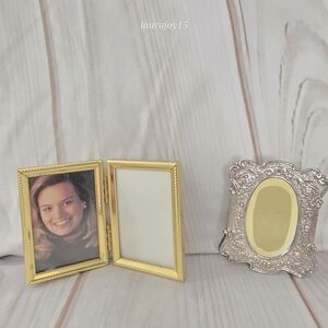 Vintage Mini Photo Picture Frames Set Of 2 Gold Silver 3x2 2.5x1.5 Inch